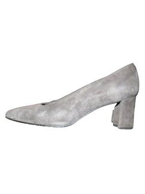 Stewart Weitzman Gunmetal Grey Italian Suede Leather square toed heels pumps 7